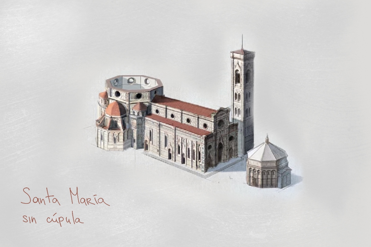 Dibujo-esquema de la catedral de Santa María del Fiore sin cúpula